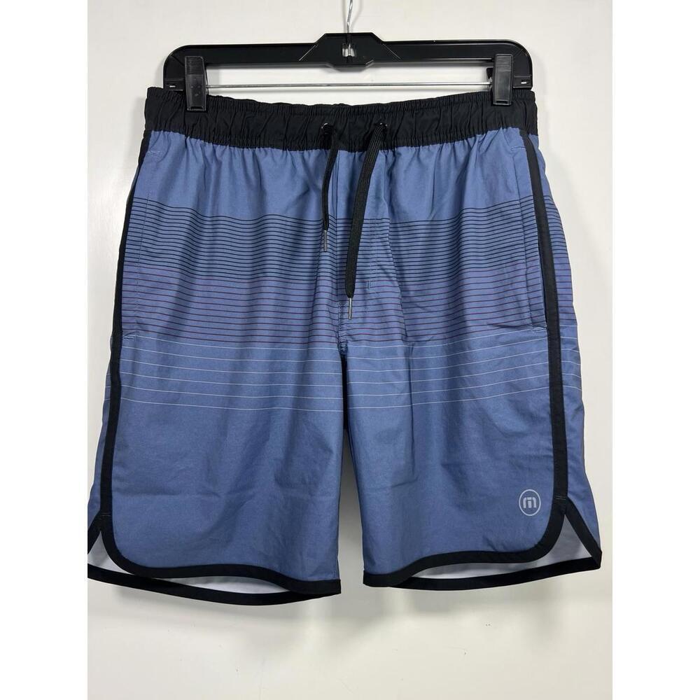 Travis Mathew Striped Board Shorts Mens Sz M Blue/Blk